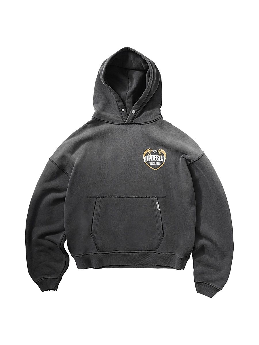 Men's Legacy Represent Angel Border Logo Hoodie - Stained Black - Size XS