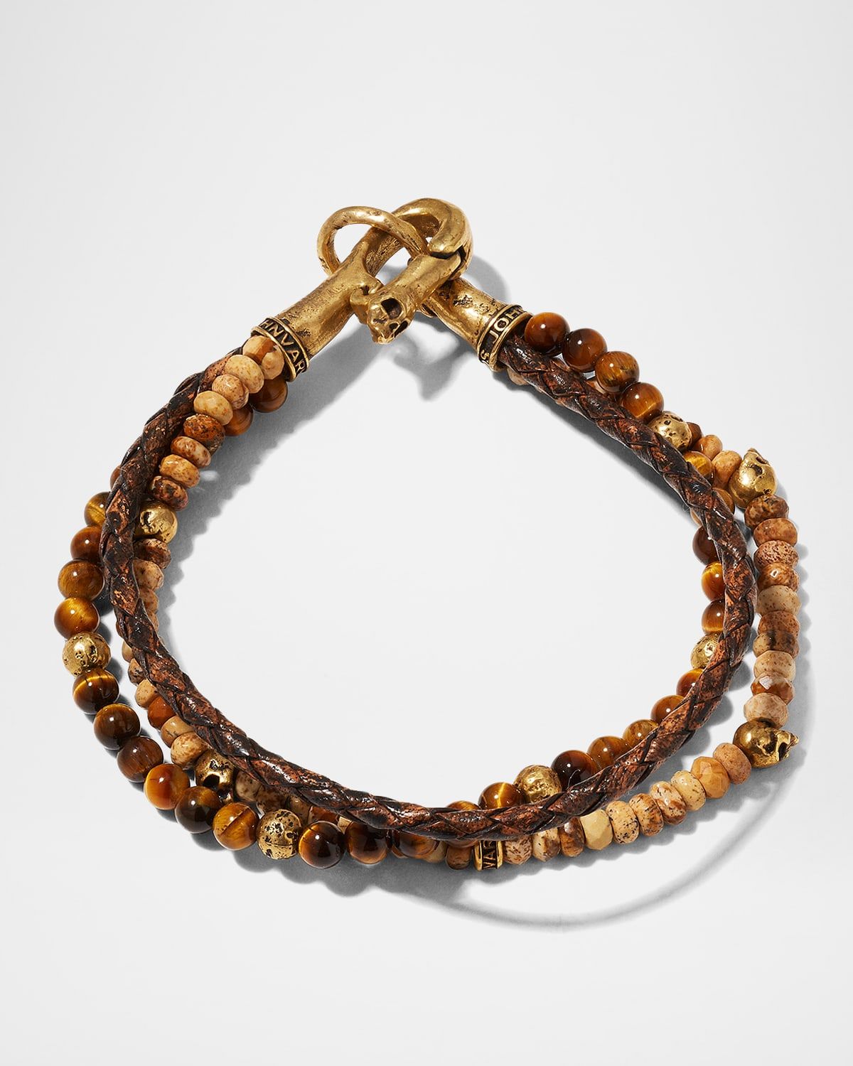 Men & apos;s Multi-Strand Leather, Tiger Eye & Jasper Beaded Bracelet