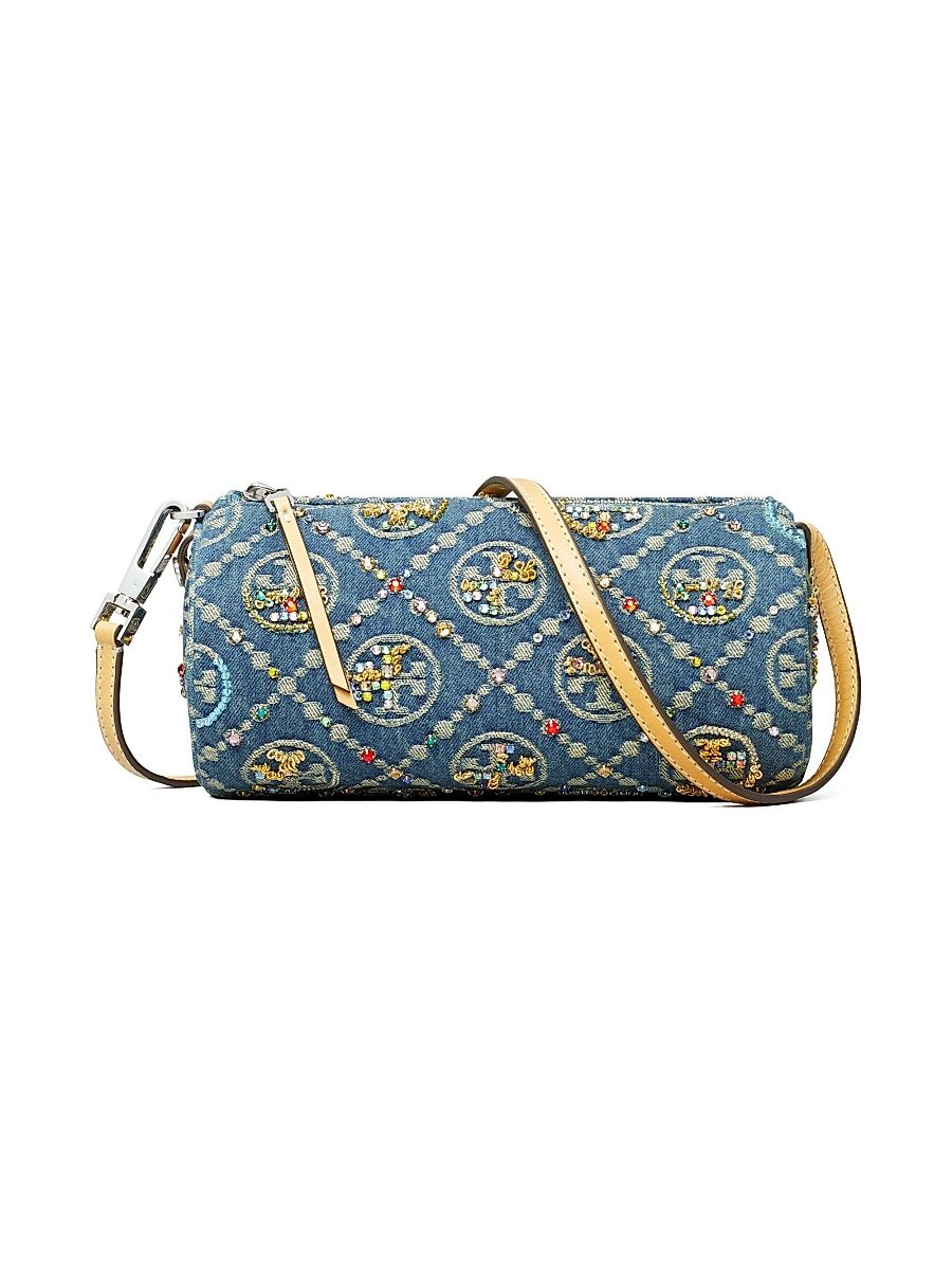 Women's T Monogram Embellished Denim Cylinder Bag - Boat House