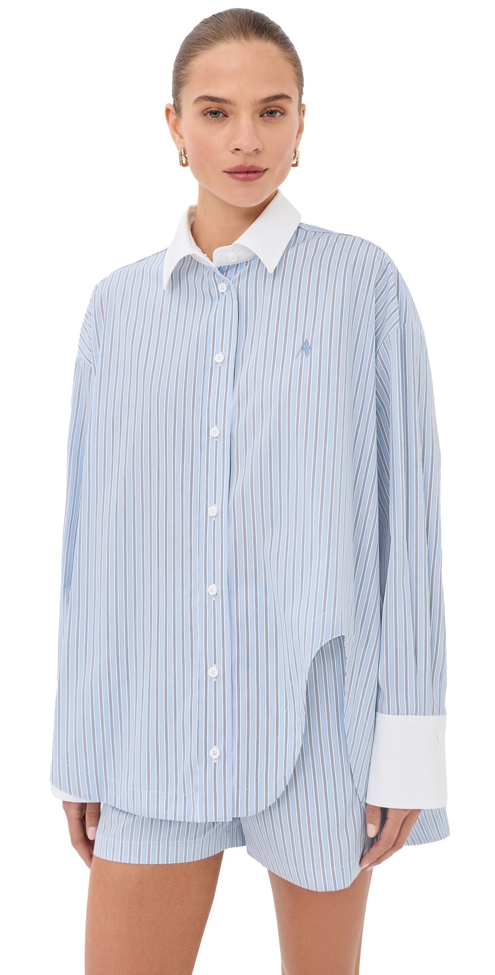 The Attico Stripe Button Down Shirt Light Blue/White 38