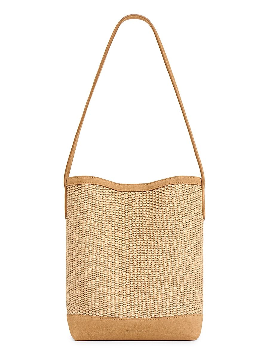 Women's Small Everyday Raffia & Suede Basket Bag - Natural