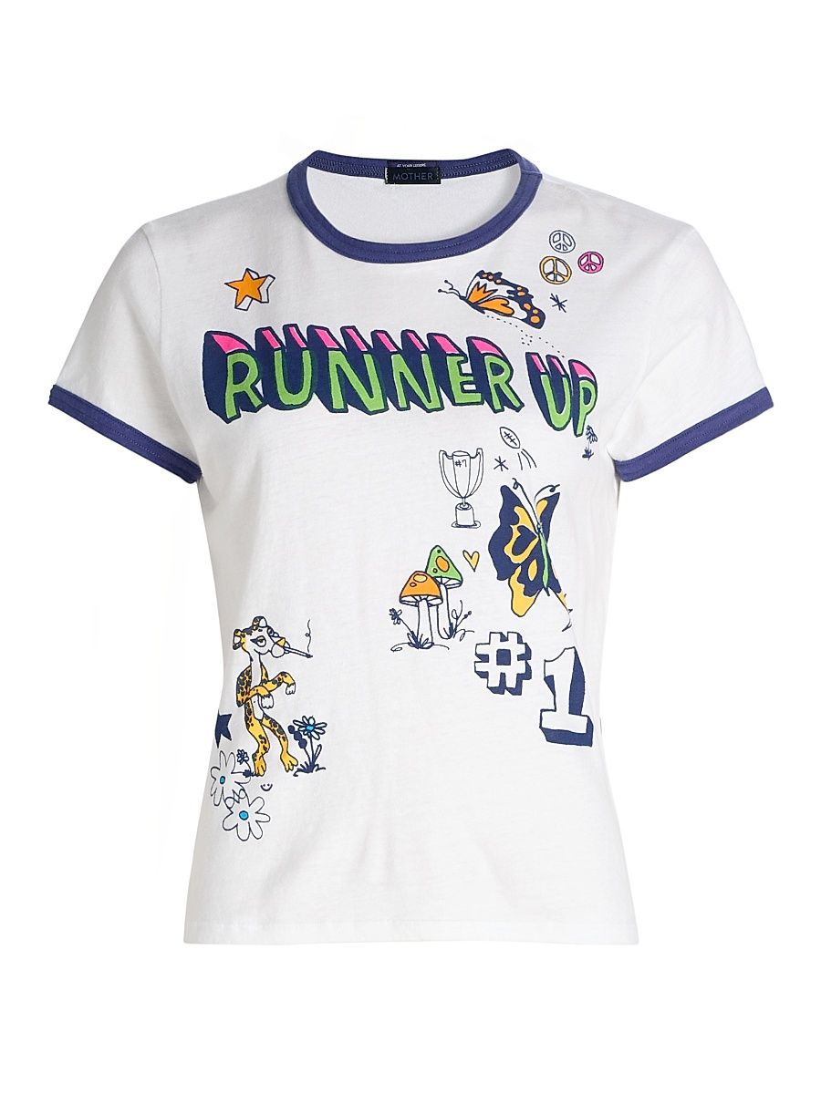 Women's Lil Goodie Ringer Graphic-Print Cotton T-Shirt - Runner Up - Size Small