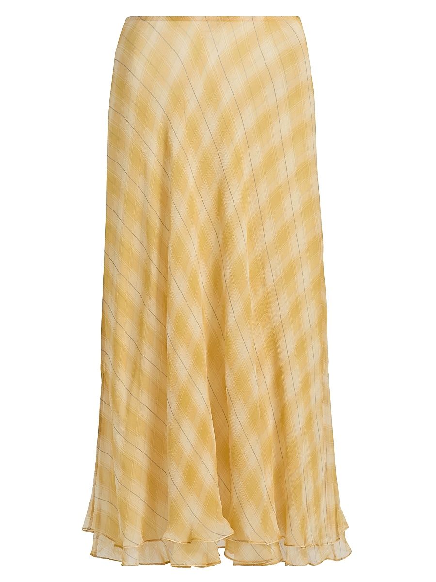 Women's Morrigan Shadow Plaid A-Line Maxi Skirt - Yellow Plaid - Size Small