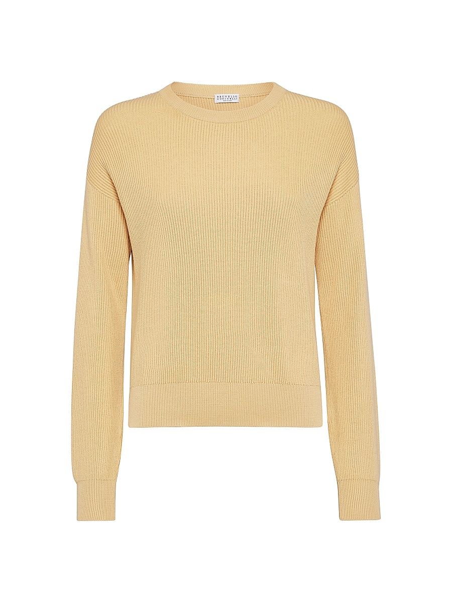 Women's Cotton English Rib Sweater with Monili - Sun - Size Medium