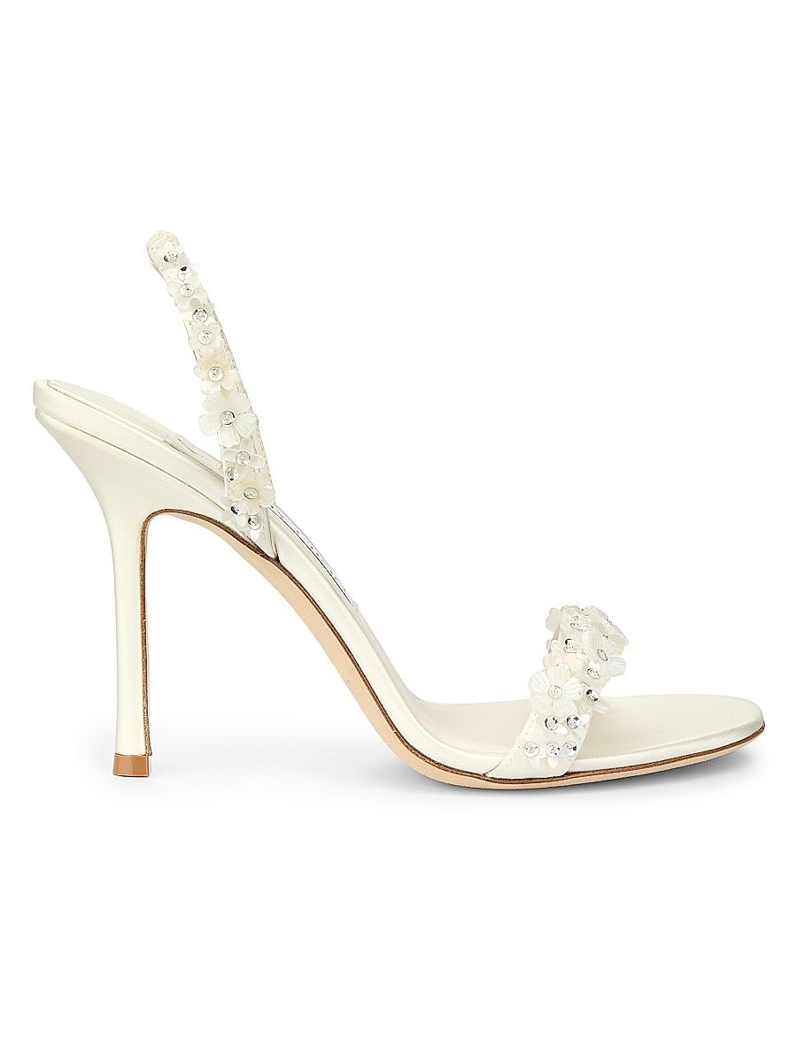 Women's Jenn 100MM Daisy-Embroidered Satin Slingback Sandals - Ivory - Size 11