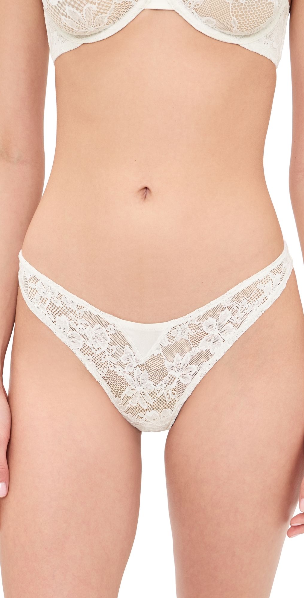 Fleur du Mal Le Stretch Lace Thong Ivory XS/S