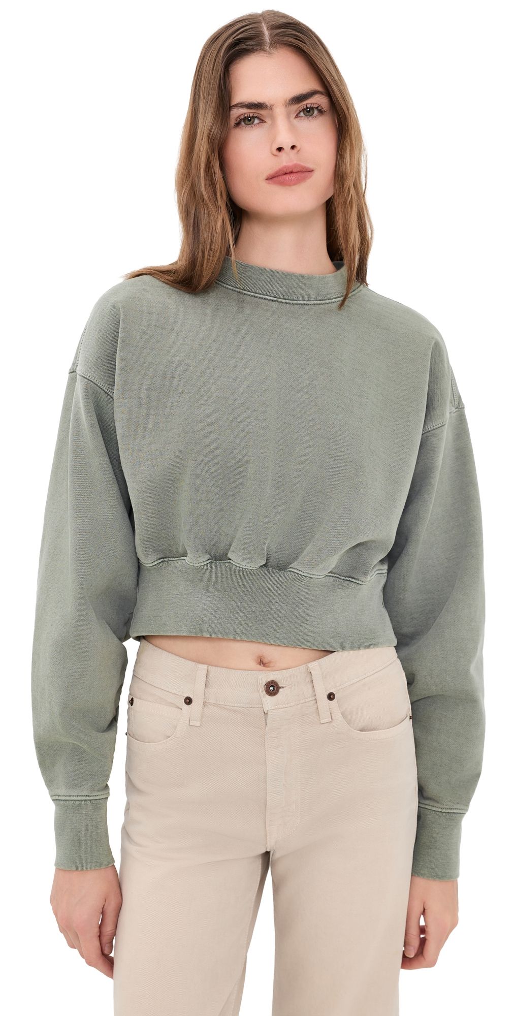 SLVRLAKE Crop Crew Neck Sweatshirt Dirty Olive L