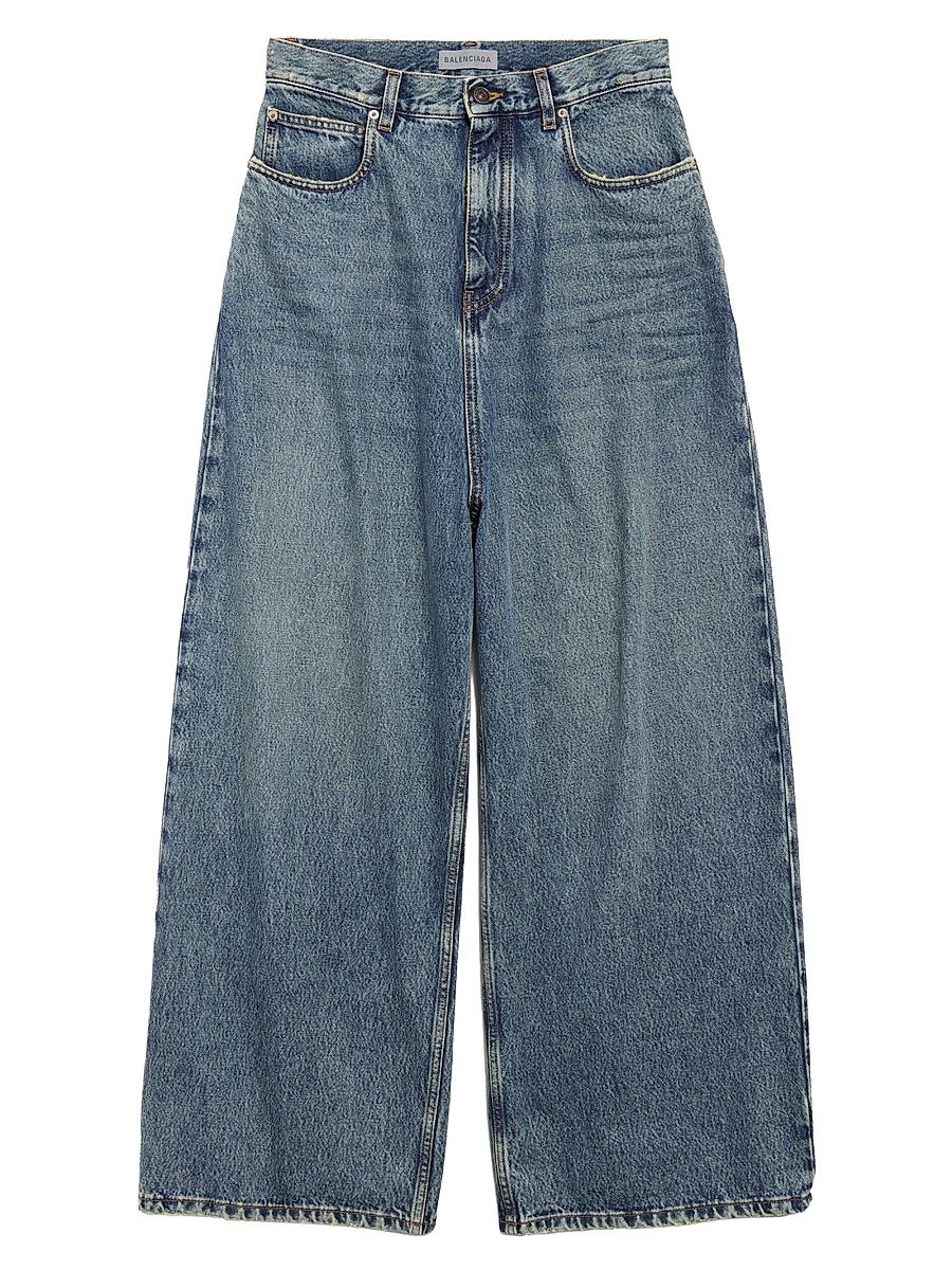 Women's Low Crotch Baggy Jeans - Dirty Vintage Blue - Size 25
