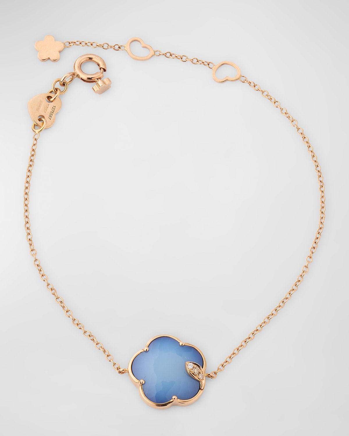 18k Rose Gold Lapis/White Agate Doublet Floral Bracelet with Diamonds