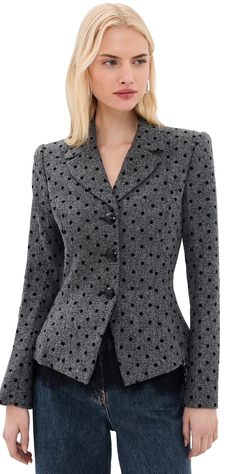 L'AGENCE Odile Single Breasted Blazer Heather Grey/Blk Polka Dot 4