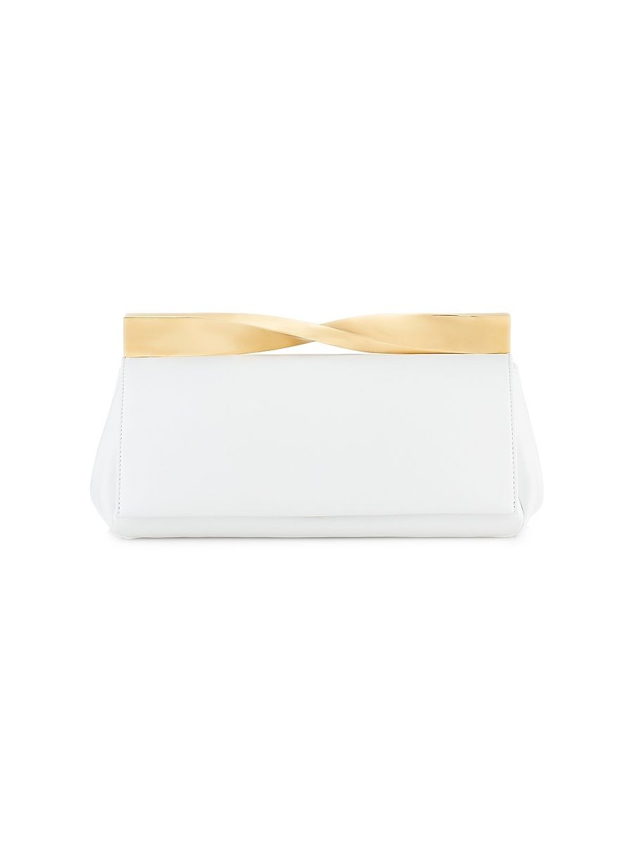 Women's Twist-Handle Leather Clutch - White