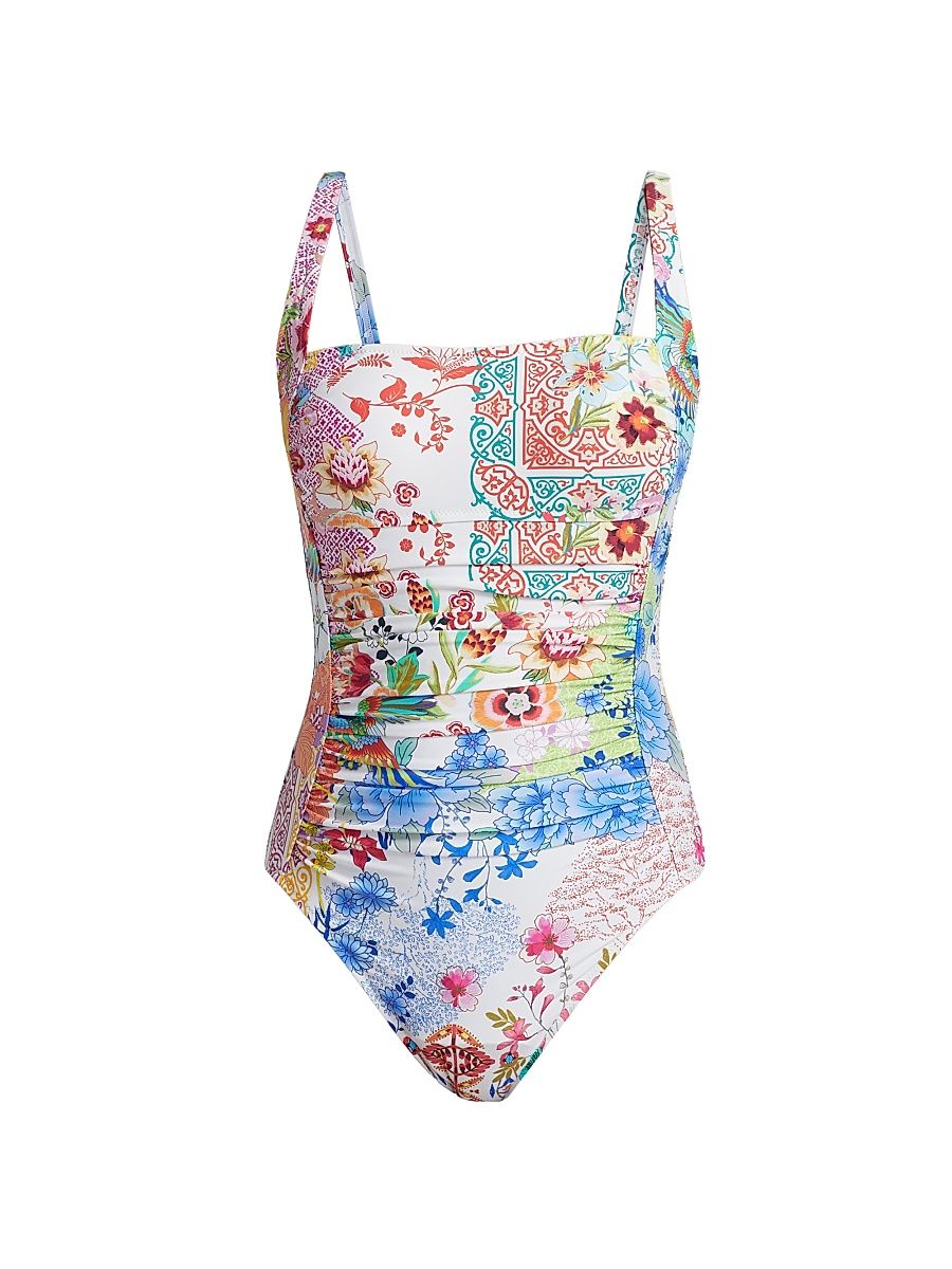 Women's Paula Floral Ruched One-Piece Swimsuit - Paula - Size Medium