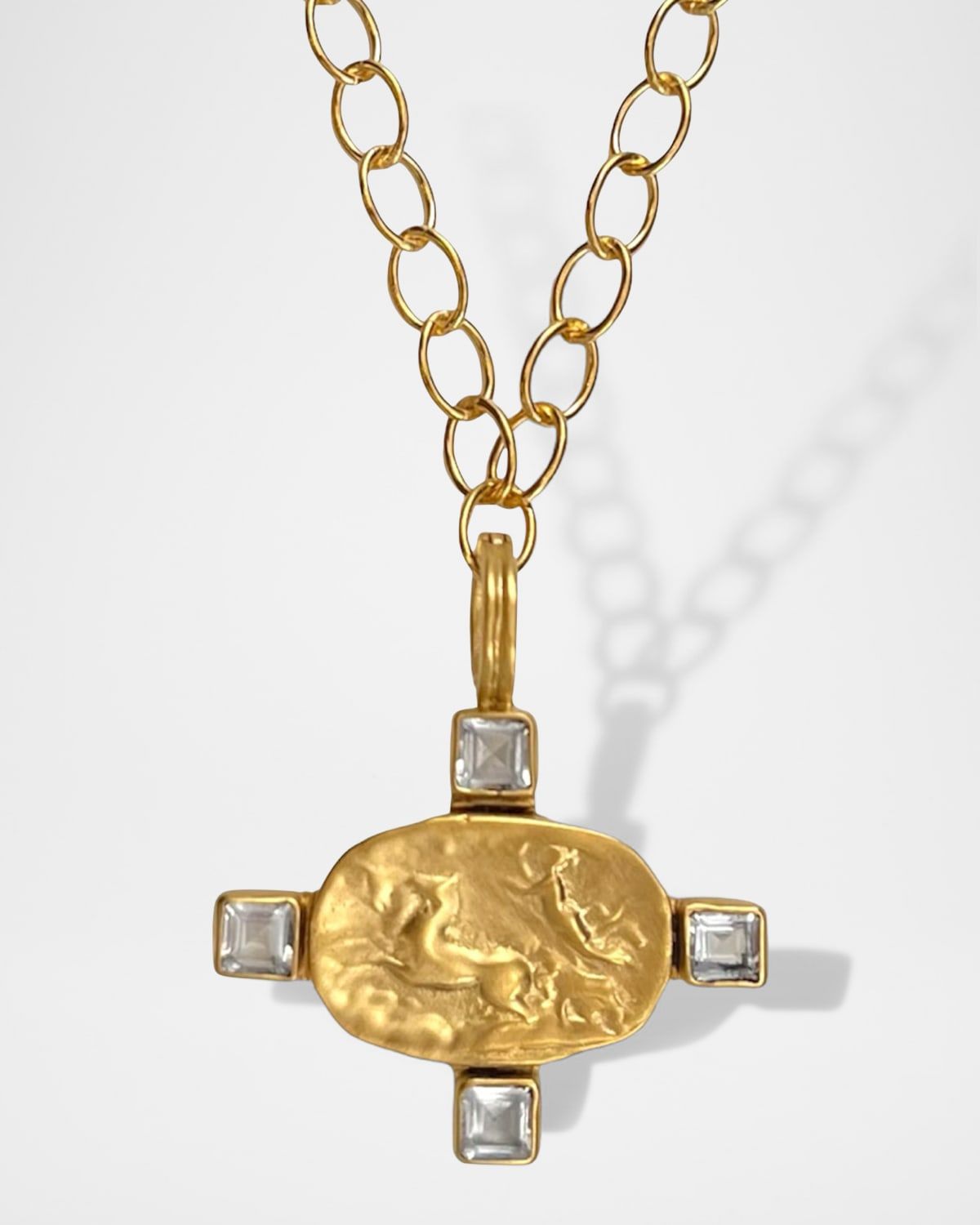 Chariot and White Topaz Pendant Necklace