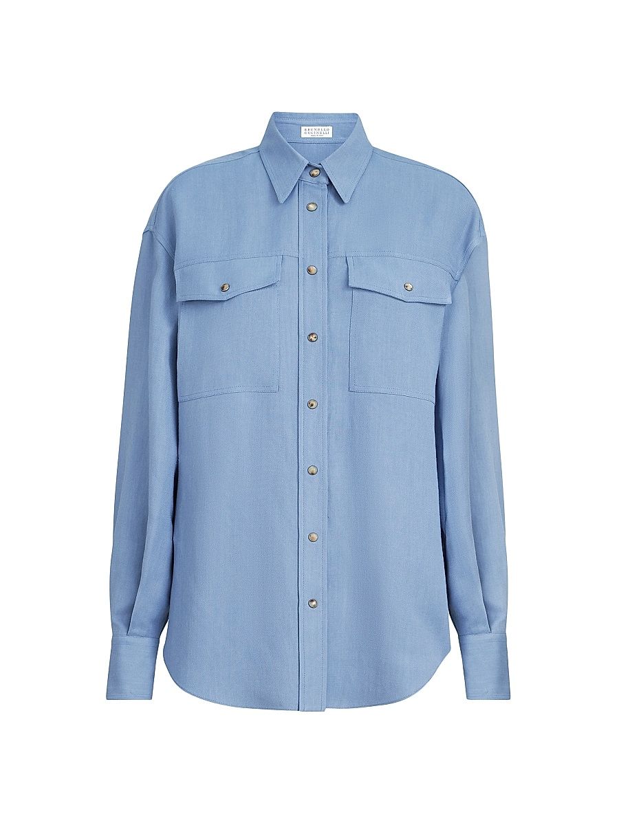 Women's Viscose and Linen Fluid Twill Shirt - Azure - Size XXXL