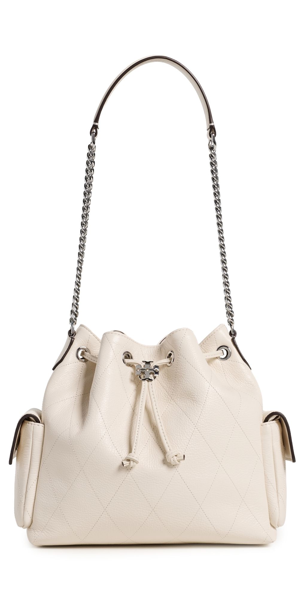 Tory Burch Charlie Quilted Drawstring Shoulder Bag Light Cream One Size