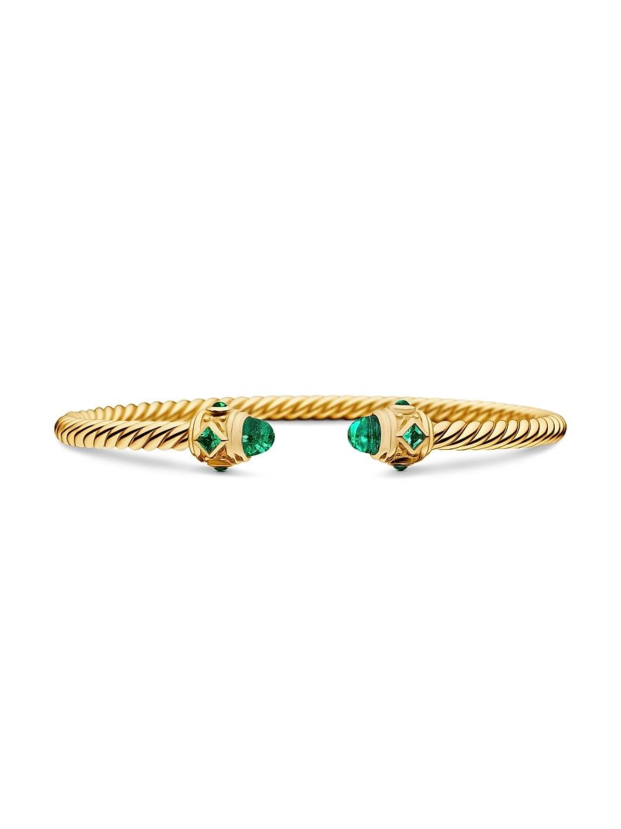 Women's Renaissance Cablespira Bracelet in 18K Yellow Gold - Emerald - Size Medium