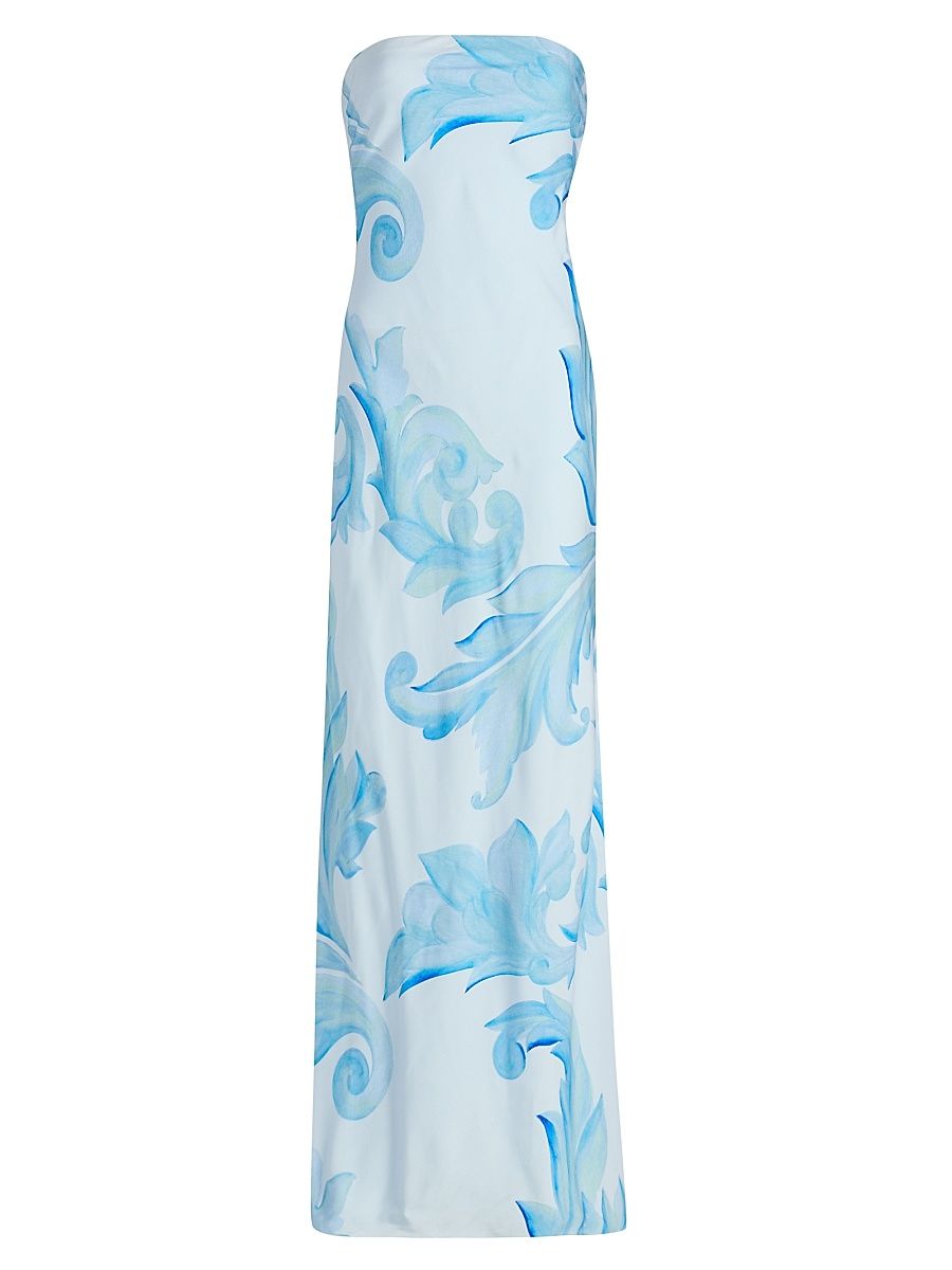 Women's Vera Floral Satin Maxi Dress - Light Blue - Size 12