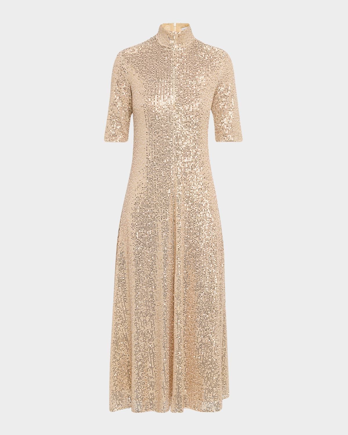 Zip-Up Sequined Midi Dress