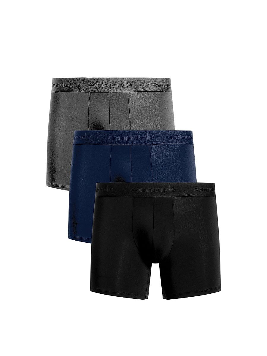 Commando Men's Micro Modal Modern-Fit Boxer Brief 3-Pack - Black Navy Titanium - Size Small