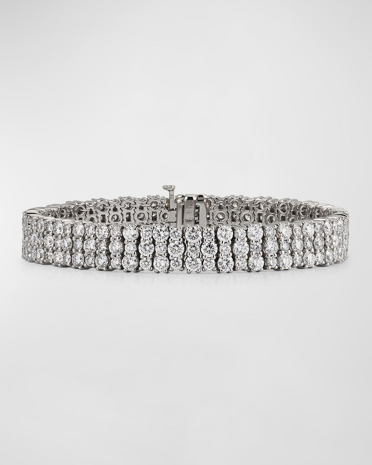 18K White Gold Diamond 3 Row Line Bracelet, 15.84tcw, 7"L