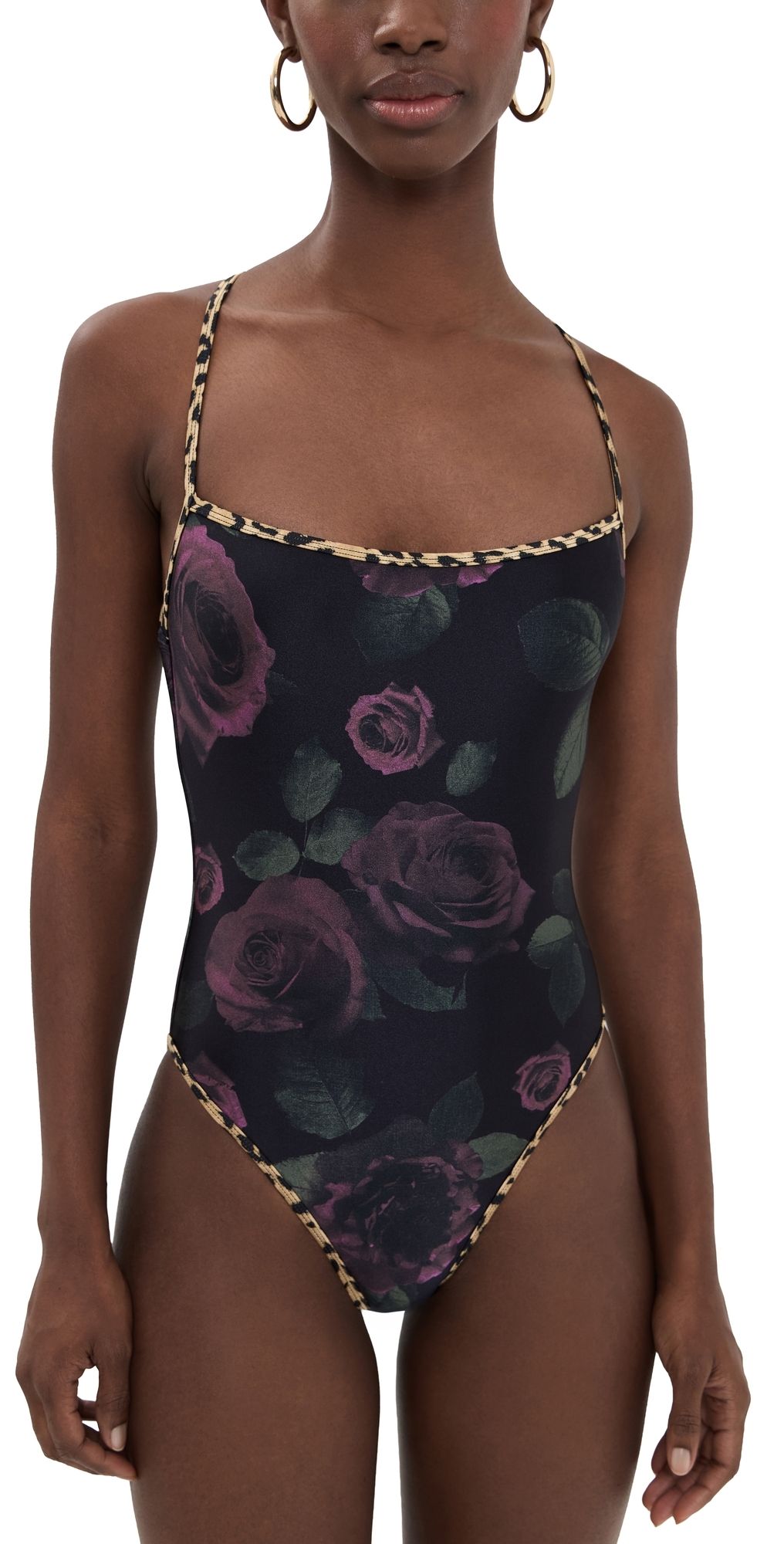 Good American Reversible Lace Up One Piece Lucky Roses S