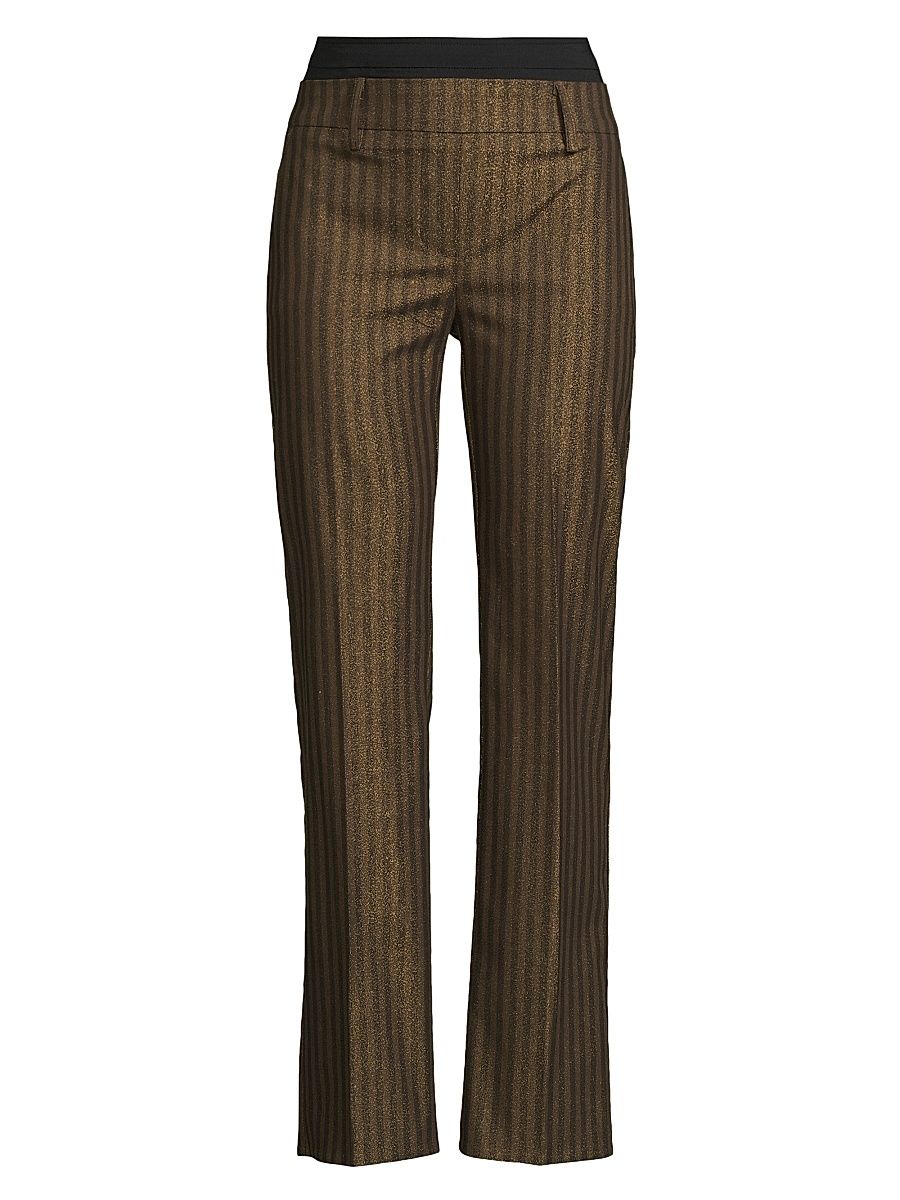 Women's Double-Waist Striped Flare Pants - Bronze - Size 8