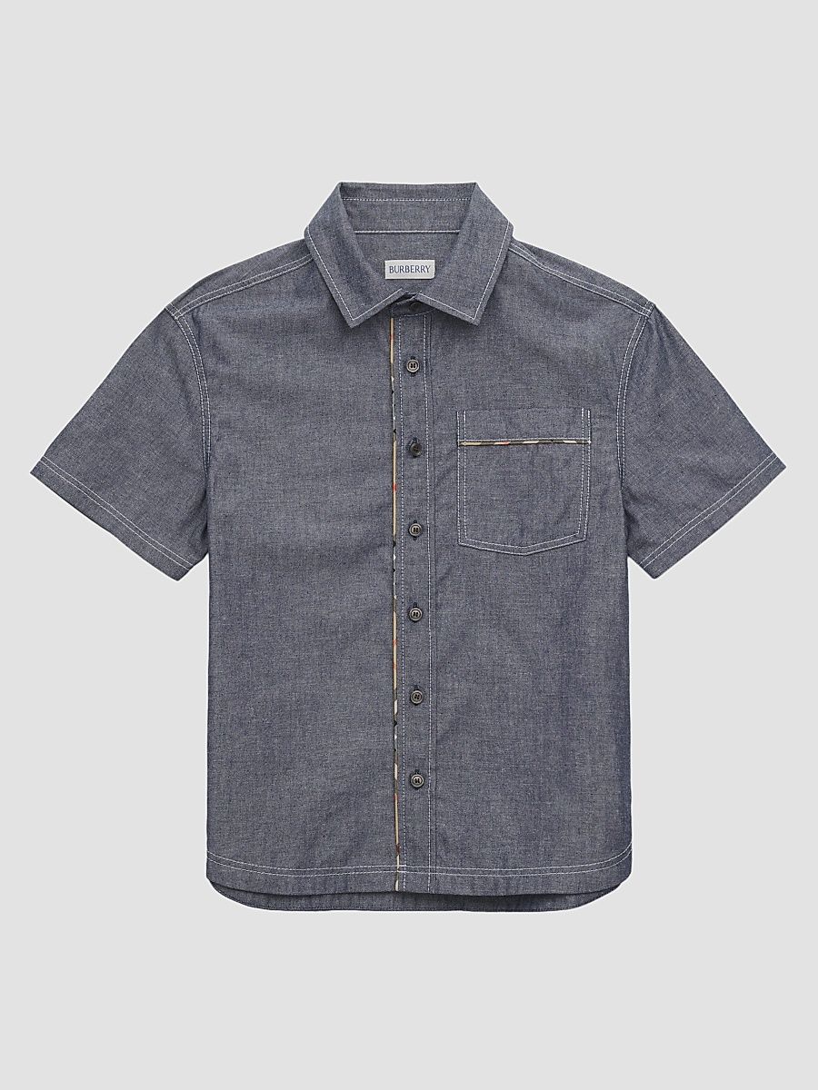 Little Boy's & Boy's Check-Trim Cotton Short-Sleeve Shirt - Damson Blue Malange - Size 8