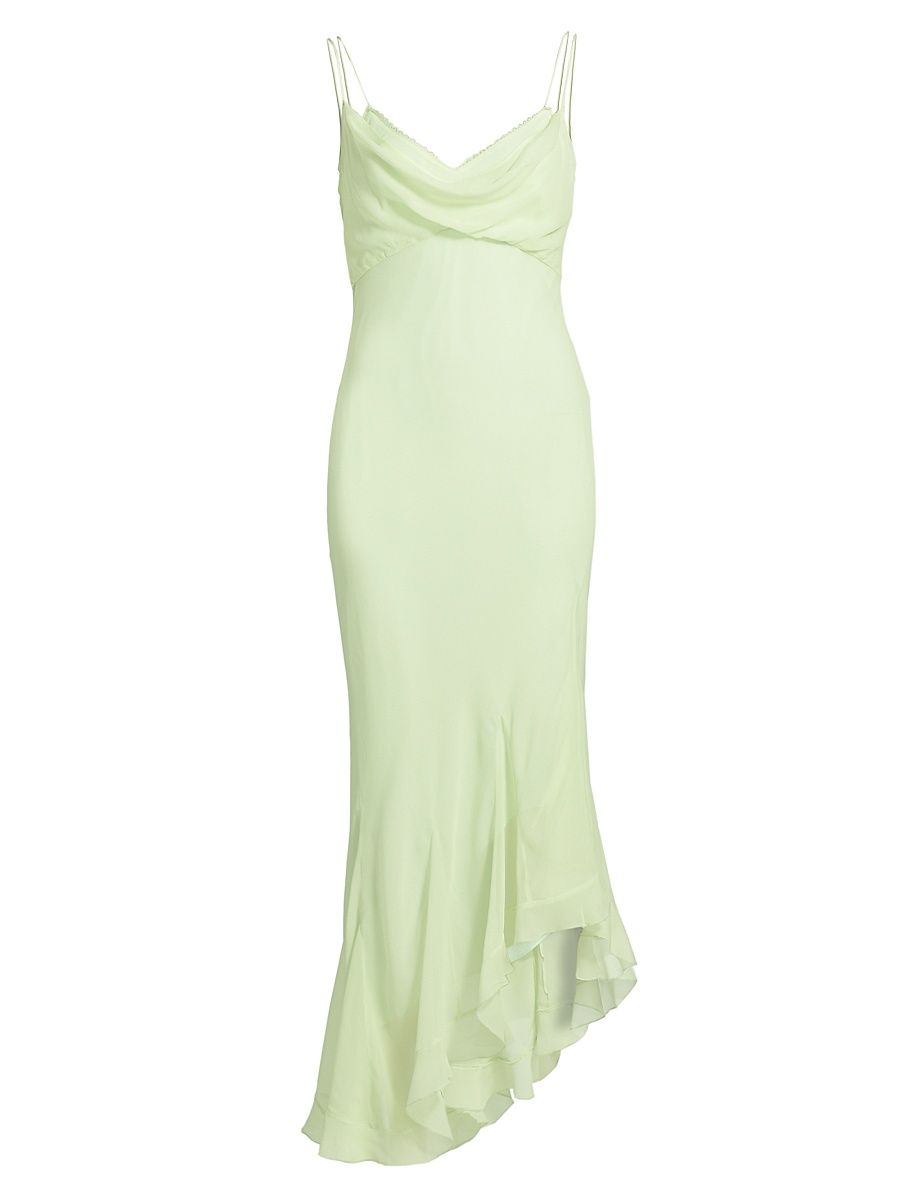 Women's Chesley Draped Asymetric Ruffle-Hem Maxi Dress - Washed Sage - Size Medium