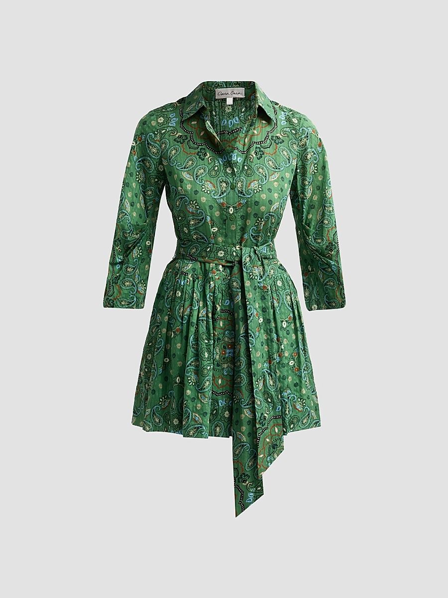 Women's Raya Paisley Cotton Voile Mini Shirtdress - Bandana Green - Size 14