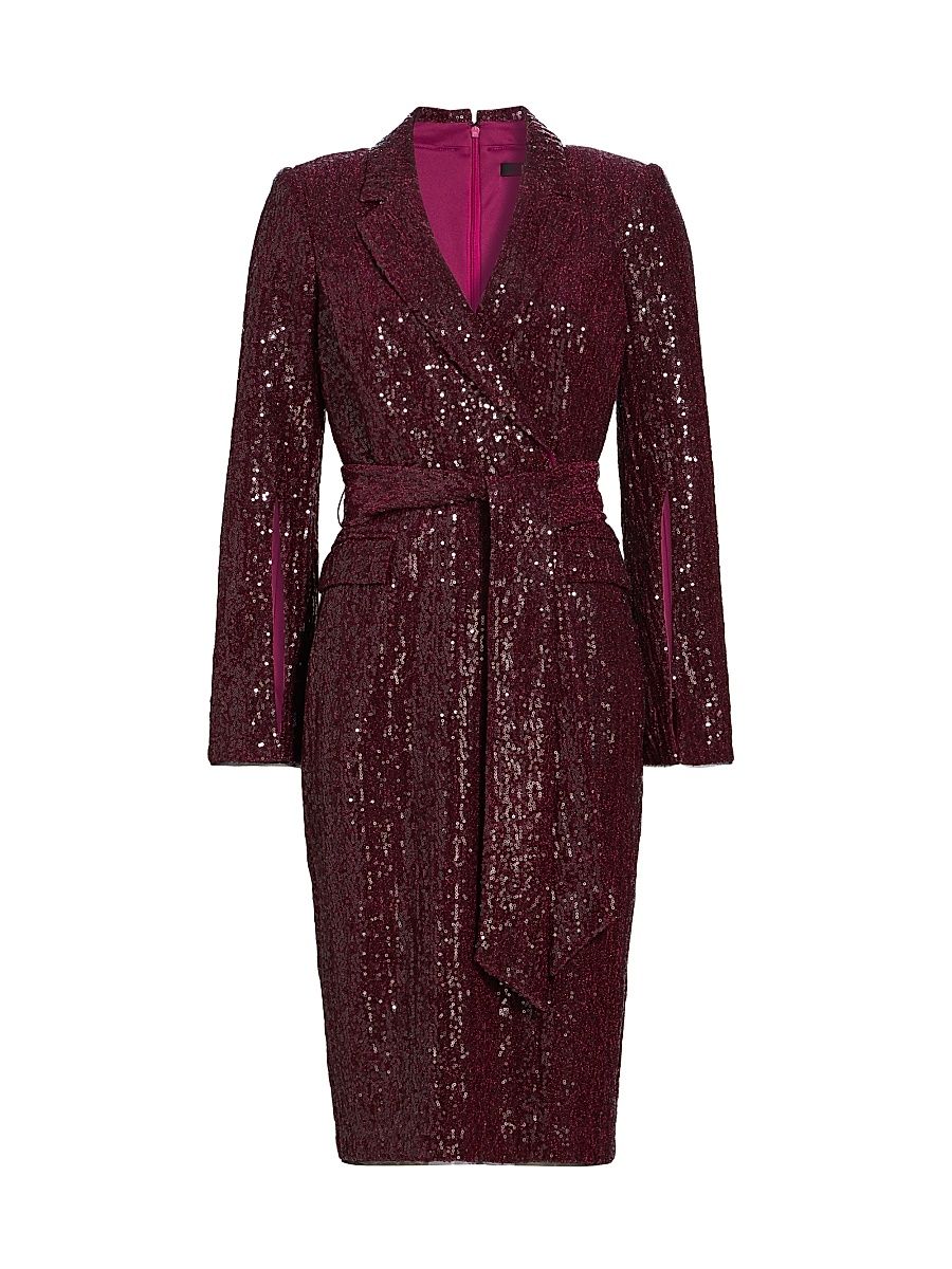 Women's Sequined Blazer Sheath Dress - Wine - Size 4