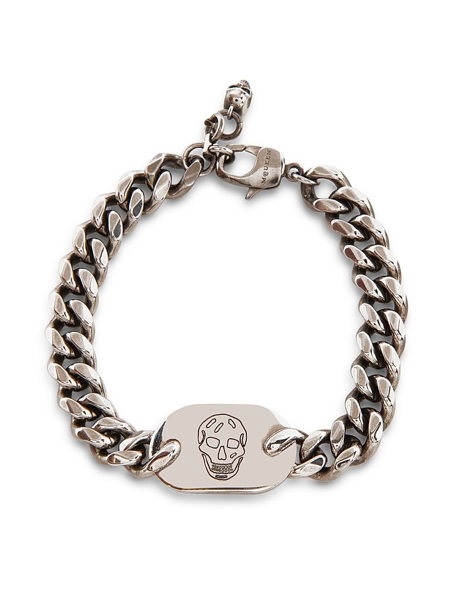 Men's Skull Plate Bracelet - Silver Black Antil