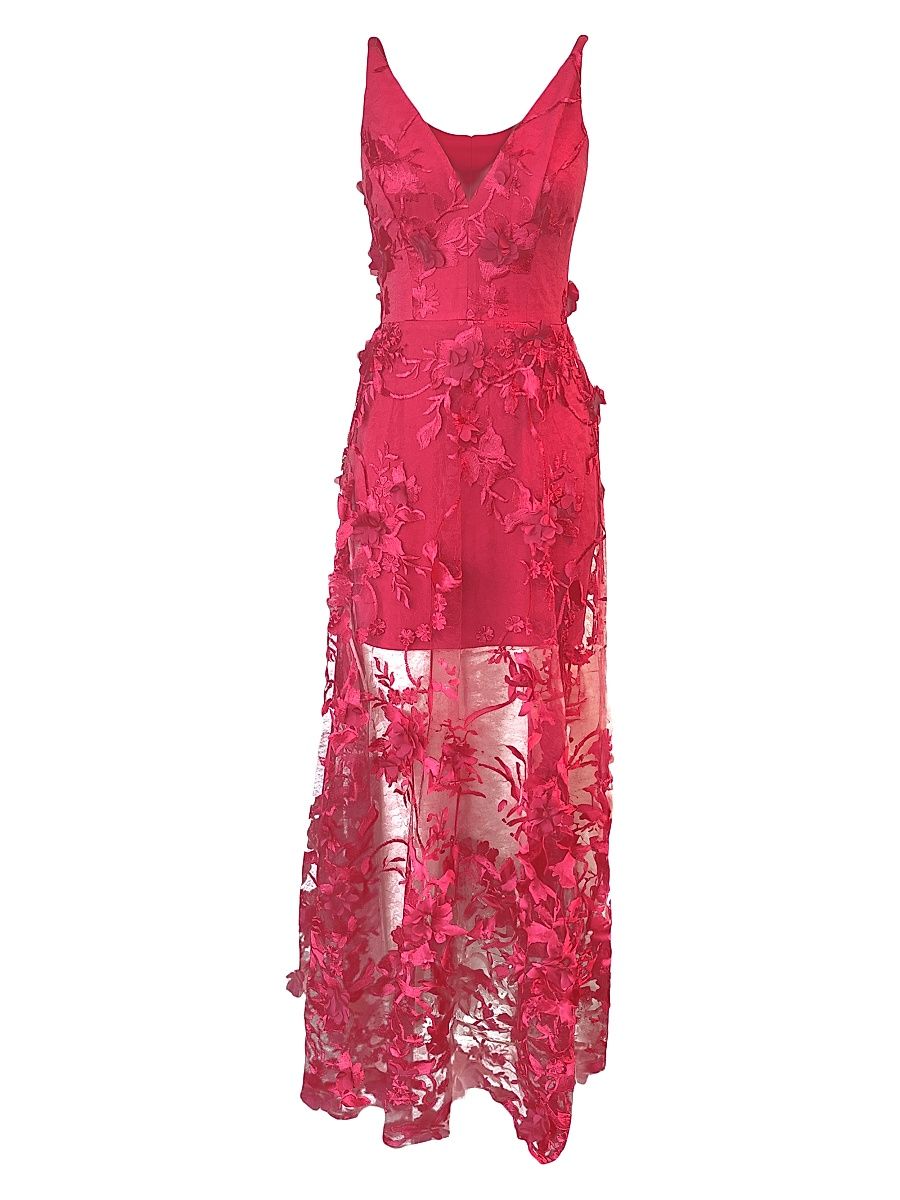 Dress The Population Women's Sidney Sheer Lace Gown - Begonia - Size XXL