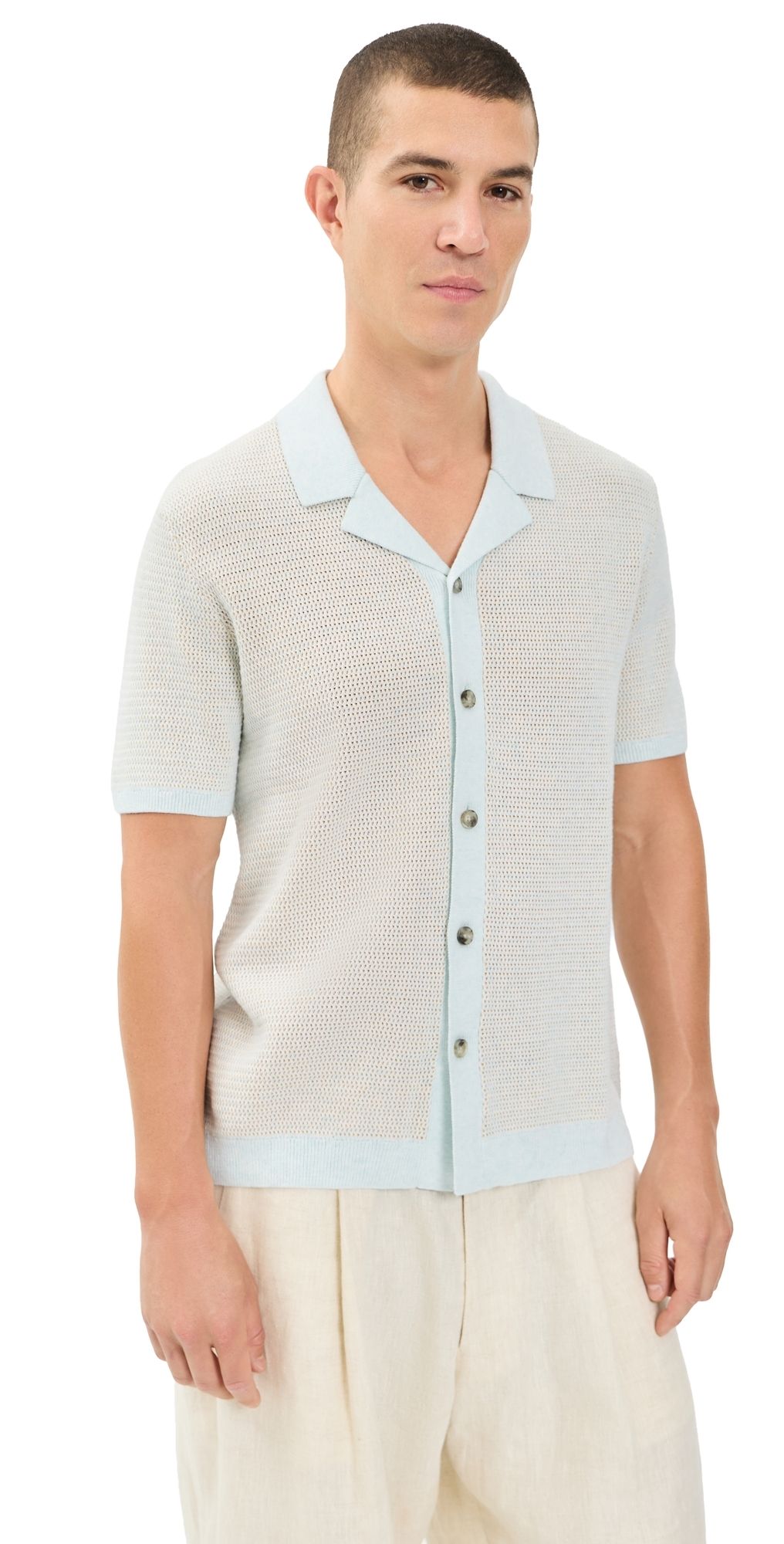 Marine Layer Asher Sweater Resort Shirt Light Aqua XXL