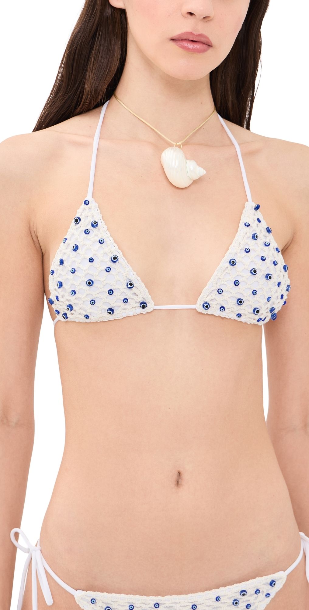 Leslie Amon Micro Evil Eye Bikini Top White And Blue L