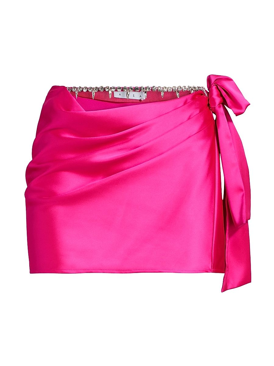 Women's Satin Crystal-Embellished Miniskirt - Fuchsia - Size Large