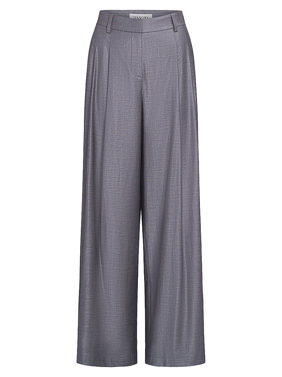 Women's Eva Wool-Blend Wide-Leg Pants - Medium Heather Grey - Size Large