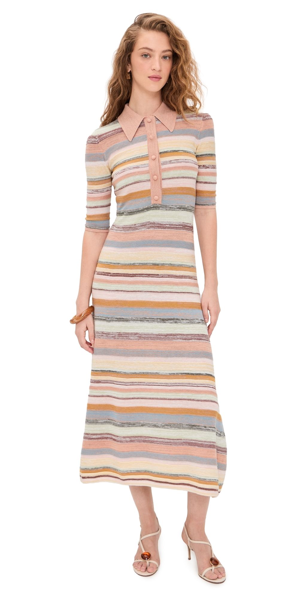 Zimmermann Luna Mouline Polo Midi Dress Multi Stripe 0P