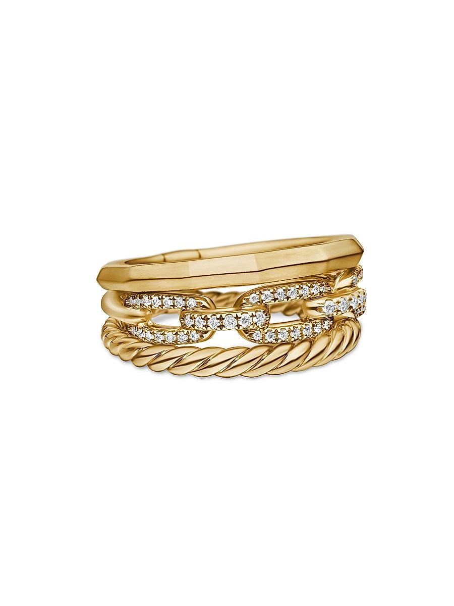 Women's Stax Three Row Ring in 18K Yellow Gold with Pavé Diamonds - Diamond - Size 8