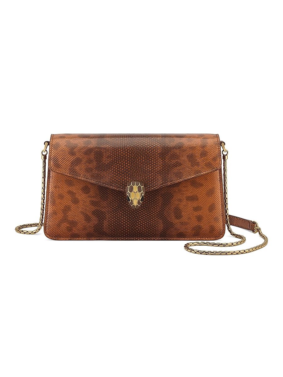 Women's Serpenti Printed Snake-Embossed Leather Shoulder Bag - Amber
