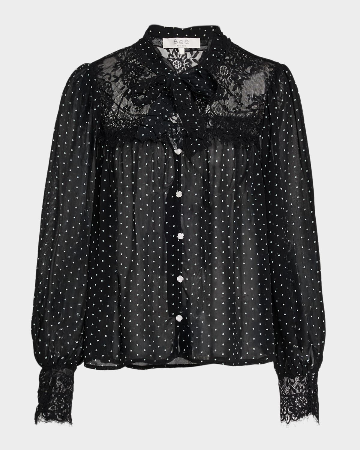 Melody Sheer Polka-Dot Blouse