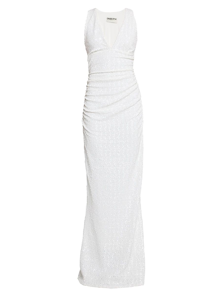 Women's Ryosei Sequined Column Gown - White - Size 8