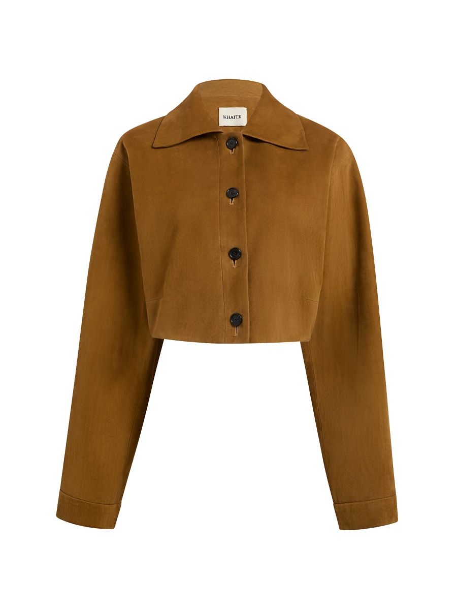Khaite Women's Sue Suede Crop Jacket - Toffee - Size 2