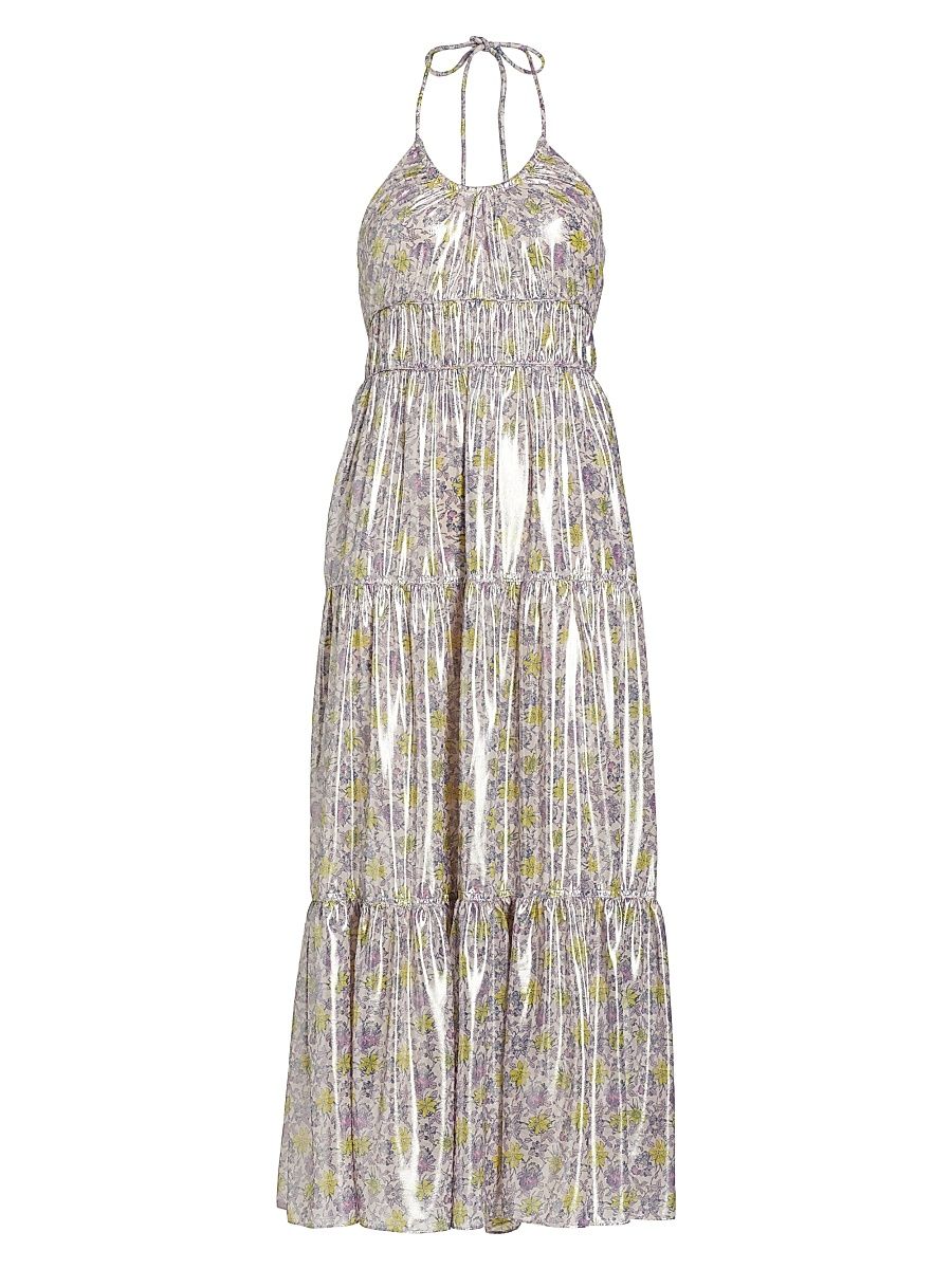 Women's Athena Coated Floral Halter Maxi Dress - Rose Multi - Size 4