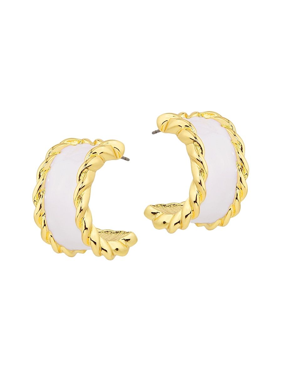 Women's Goldtone & Enamel Hoop Earrings - White