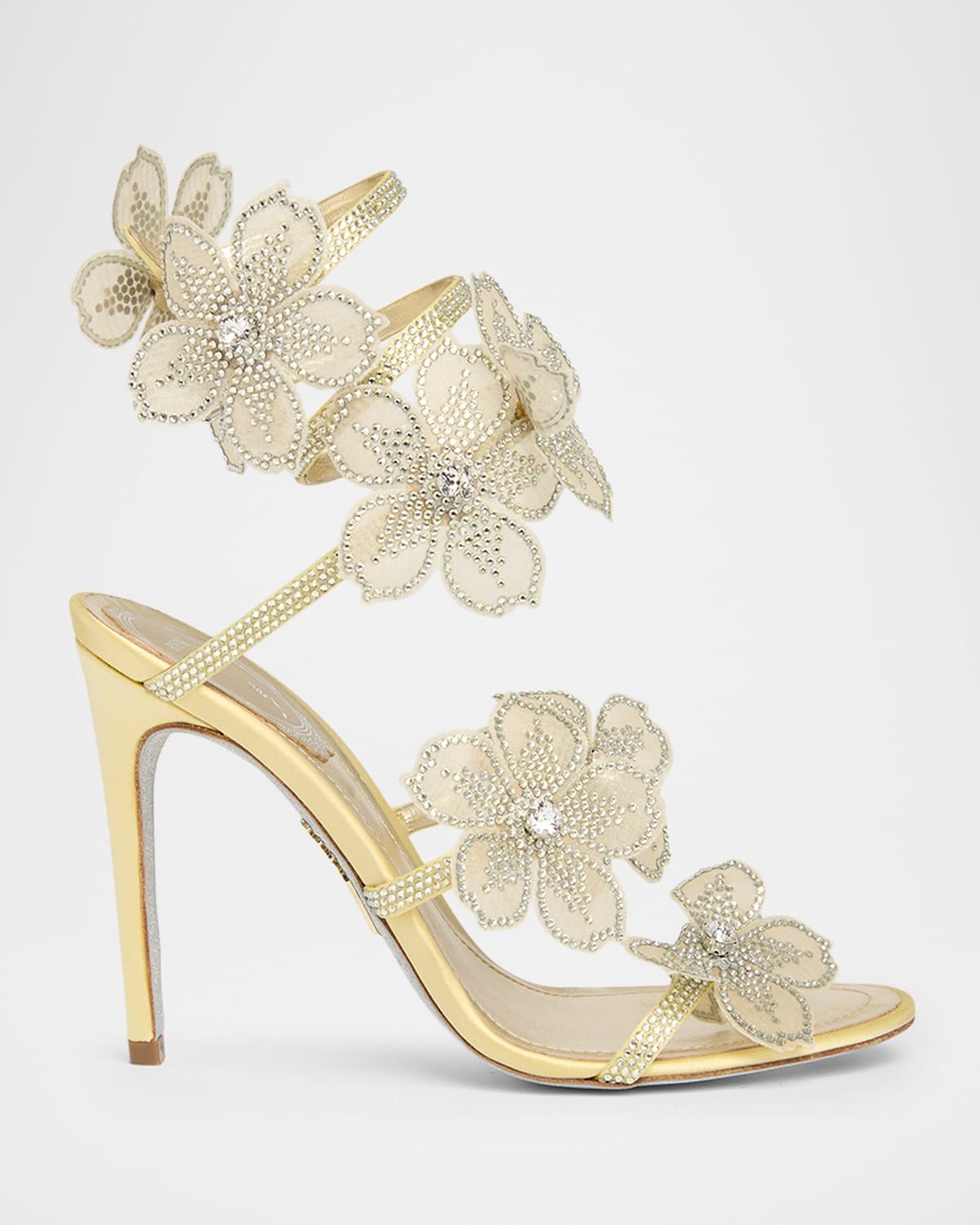 105mm Floriane Embellished Metallic Leather Sandals
