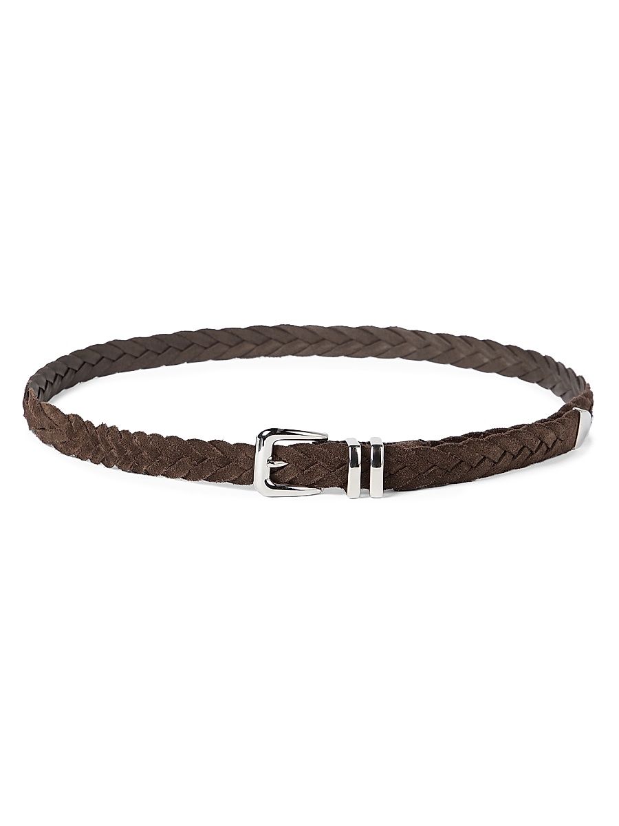 Men's Reversed Calfskin Braided Belt with Tip - Rust Brown - Size 38