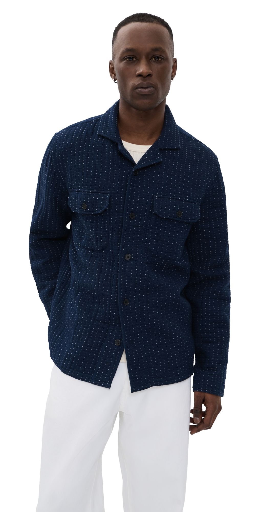 Billy Reid Pin Dot Dobby Two Pocket Overshirt Carbon Blue XL