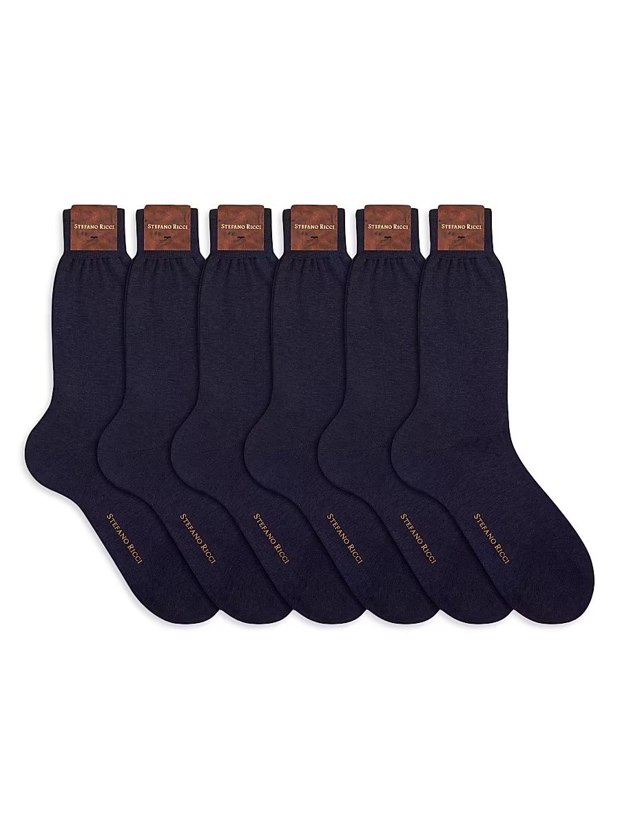 Men's 6-Pack Solid Cotton Socks - Dark Blue - Size Large
