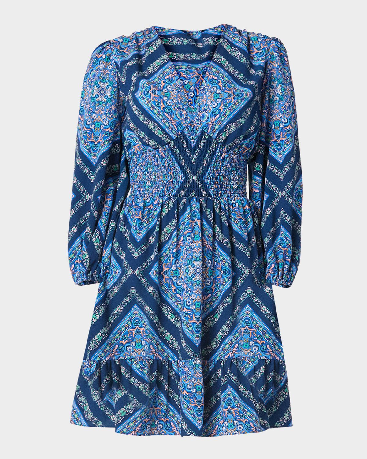 Imogen Smocked Floral-Print Empire Mini Dress