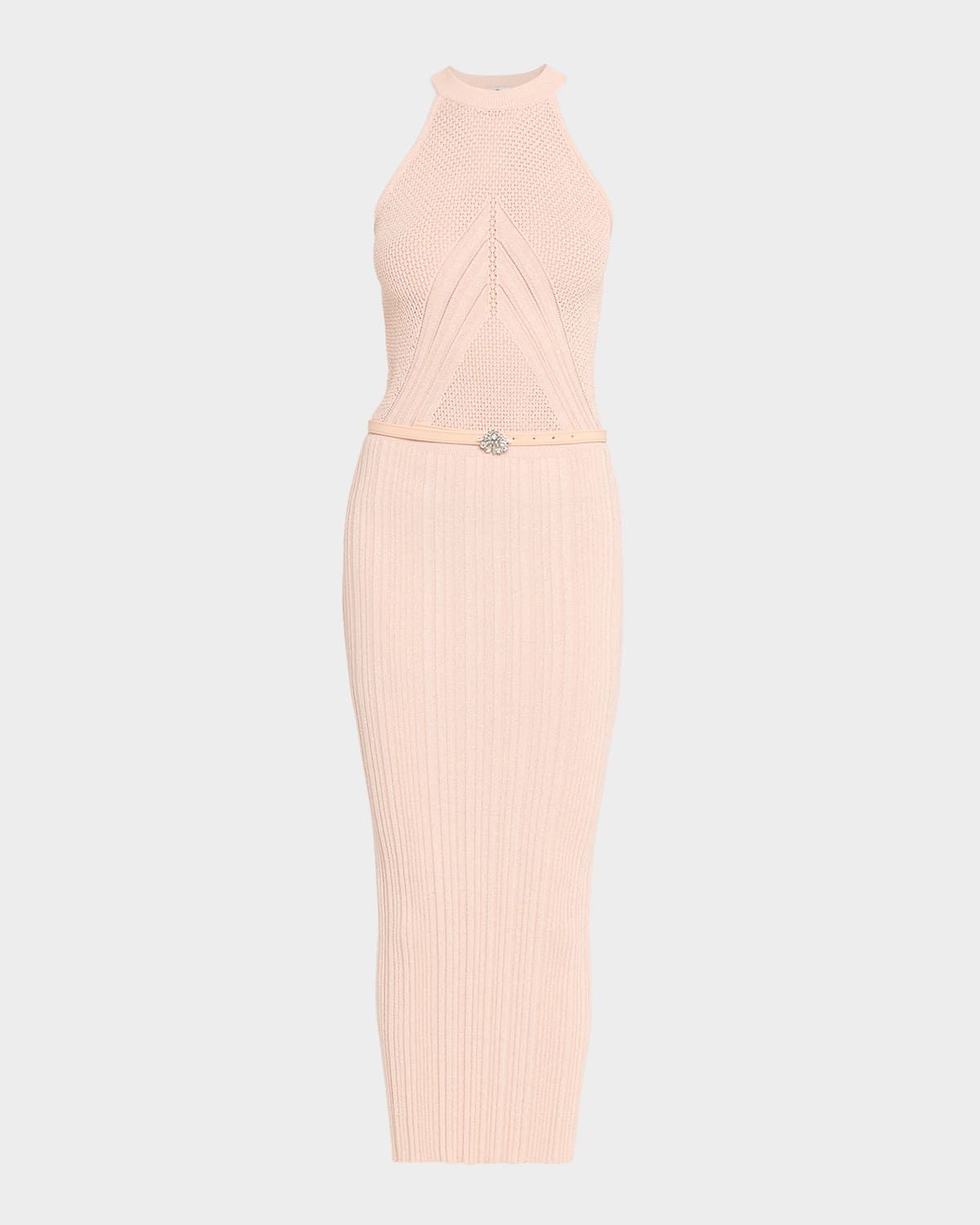 Niko Belted Knit Bodycon Halter Midi Dress